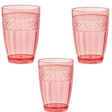 Imagem de Kit 3 Copos Cristais Plástico Acrílico Transparente Rosado Louça 350ml