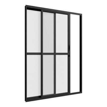 Imagem de Porta de Alumínio de Correr 210x150cm 2 Folhas com Travessa e Vidro Preto