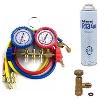 Imagem de Kit Manifold Auto + Gás R134a + Válvula Ar Condicionad - VULKAN