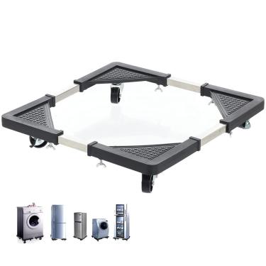 Imagem de Suporte com Rodinhas SU-RODA para Eletrodomésticos Aço Inox Ajustável Antiderrapante 140KG Preto Leva Pra Casa