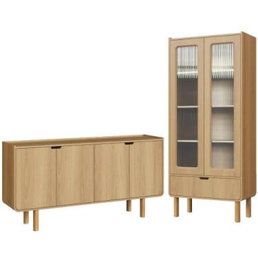 Imagem de Cristaleira 180X80 cm E Buffet 160 cm Aura Pes Madeira Maciça Artesano
