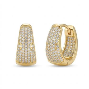 Imagem de Brinco Argola Pavê Micro Zircônia Cristal Banhado a Ouro - Lazzuli Joi