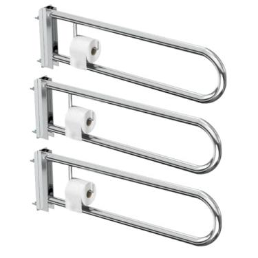 Imagem de Kit Barra De Apoio Para Banheiro Articulado Com Papeleira Inox Alça 60cm Lateral Articulada Para Idosos Deficientes Gestante Corrimão Vaso Sanitário (3)