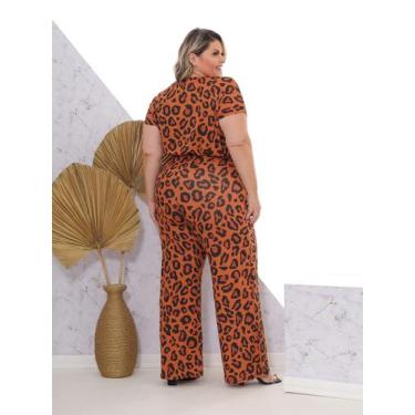 Imagem de Conjunto Animal Print Pantalona Blusa decote V - FelpsConfeccoes, Mult
