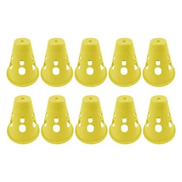 Imagem de Tongina 10 peças anti vento em linha skate cones que brilham no escuro Agilidade marcador de patins que acendem com copos de LED, copos, treinamento de futebol, blocos de estrada, amarelo