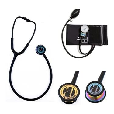 Imagem de Kit Estetoscópio Inox Duplo Bic Com Esfigmomanômetro PA MED + Case (Preto Rainbow)