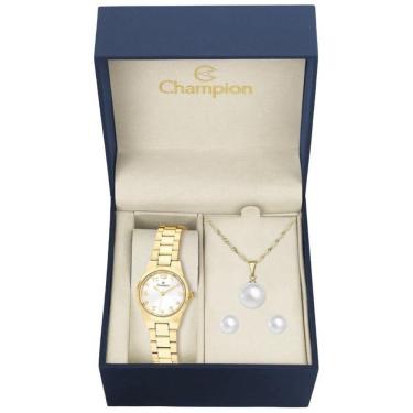Imagem de Kit Relógio Feminino Champion Dourado Ch26846W
