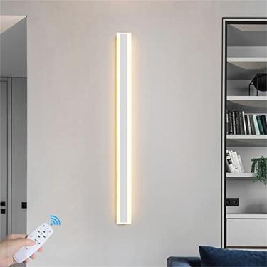 Imagem de Lâmpada de parede branca com barra longa interna com controle remoto Lâmpada de parede LED regulável 2700K-6500K Brilho inteligente ajustável moderna lâmpada arandela para quarto, sala de estar, escada corredor (200 cm 98W)