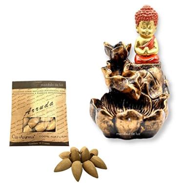 Imagem de Combo Incensário Cascata Buda 14cm + Incenso Cone Arruda Natural