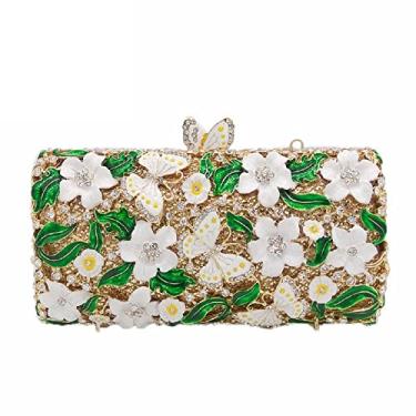 Imagem de Boutique De FGG Bolsas pequenas de flores para mulheres, formal, bolsa clutch de cristal borboleta, bolsa de mão rígida feita à mão, Branco, Small