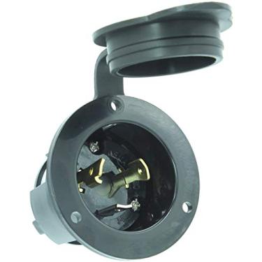 Imagem de Journeyman-Pro 2315, NEMA L5-20 plugue gerador de entrada flangeada, 20A 125 volts, soquete de tomada de bloqueio, grau industrial preto, aterramento de 2500 watts (com capa à prova d'água)