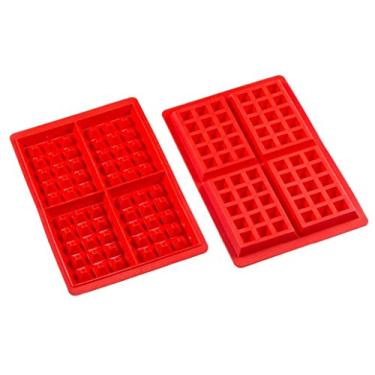 Imagem de Molde de waffle JKLcom molde de silicone molde de waffle 4 cavidades molde de waffle molde de molde de molde de assadeira de waffle de silicone para fazer waffle bolo, chocolate, artesanato, sabonete doce, 2 unidades, quadrado