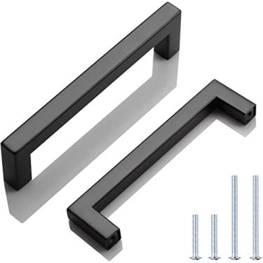 Imagem de KNOBWELL Pacote com 12 puxadores de armário de aço inoxidável preto de 12,7 cm, puxadores e puxadores de armário de cozinha, puxadores de gaveta de cômoda, comprimento total 13,5 cm, centros dos furos