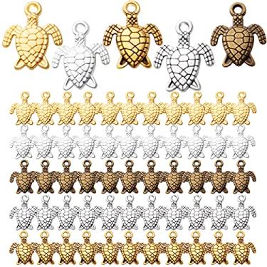 Imagem de 60 peças pingentes de tartaruga marinha liga pingente de tartaruga para colar DIY pulseira joias artesanato acessórios para fabricação, 5 cores, Metal