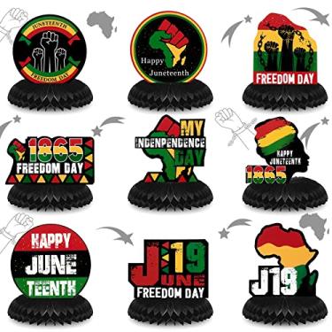 Imagem de Pacote com 9 peças de centro de mesa Happy Juneteenth 19 de junho Dia da Independência Decoração de festa Dia da Liberdade Artigos de festa temáticos Fiesta peças de centro patrióticas de favo de mel para lembrancinhas de festa de junho