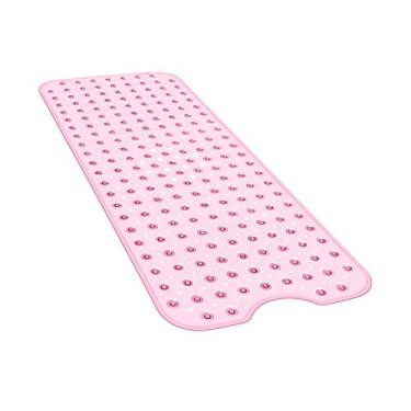 Imagem de Tapete de chuveiro para banheira YINENN 101,6 x 40,6 cm, antiderrapante e sem látex, tapete de banheira com ventosas, tapetes de banheiro laváveis na máquina com orifícios de drenagem,