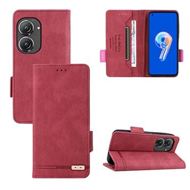 Imagem de Capa flip para Asus Zenfone 9, capa carteira Folio Kickstand slot para cartão, capa protetora de couro PU capa de proteção de fechamento magnético capa traseira do telefone (cor: vermelho)
