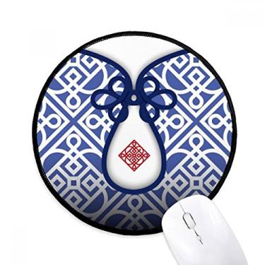 Imagem de Tapete de mouse de linha de flores azul cultura chinesa desktop escritório tapete redondo para computador