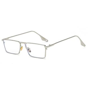 Imagem de Óculos de Sol Retângulo Pequeno Masculino Feminino Lente de Metal Quadrado Vintage Armação Esportes Dropship Óculos UV400, C14 Prata Transparente, Tamanho Único