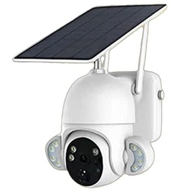 Imagem de Câmera de segurança externa sem fio 4G, câmera de segurança solar, câmera externa de holofote com detecção de movimento Color Night Vision 2-way Audio IP à prova d'água