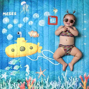 Imagem de Tapete Para Foto Mesversário Bebê e Atividade Infantil Dupla Face Tema Fundo do Mar Alce