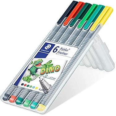 Imagem de STAEDTLER Caneta Ponta Fina Triplus Fineliner 0.3mm STAEDTLER Box 6 Cores Sortidas - 334SB6CS10 - Corpo Ergonômico Triangular – Ideal para Escrita e Bullet Journal