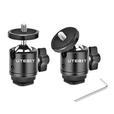 Imagem de UTEBIT Pacote com 2 mini cabeças esféricas com adaptador de montagem de sapata quente de 1/4" carga máxima de 2,5 kg, cabeça esférica de tripé giratório de 360° para câmera DSLR e filmadora, suporte de luz