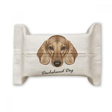 Imagem de Bolsa de linho de algodão marrom para lenços faciais de cachorro dachshund com perna curta