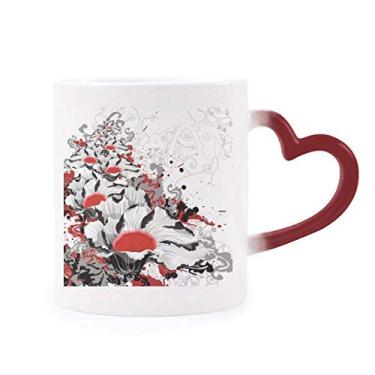 Imagem de Caneca de Grés Mudança de Cor Vermelha com Pintura Decorativa Peônia de Flores