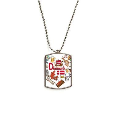 Imagem de DIYthinker Colar de aço inoxidável com pingente de identificação de cachorro com bandeira nacional da Dinamarca Love Heart Landscap