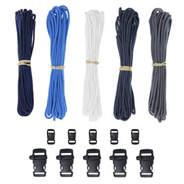 Imagem de Kit de pulseiras de paraquedista – 30 metros de 550 Paracord com 10 fivelas pretas laterais – 5 cordas de 6,5 metros de corda de corda 550 – perfeito para artesanato, pulseira, cordão, chaveiro