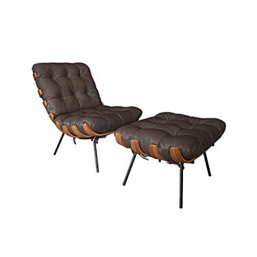 Imagem de Poltrona e Puff de Couro Costela - Charcoal - Mempra