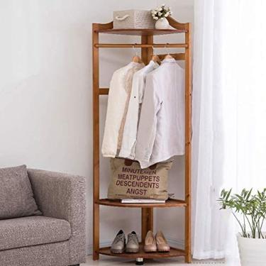 Imagem de Prateleira Para Roupas De Madeira - Prateleira Multifuncional De Canto Para Roupas Cabide De 2 Níveis Prateleira Durável Para Armazenamento De Sapatos E Roupas,Chá,M,Collector88