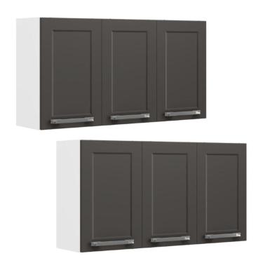 Imagem de Conjunto 2 Armários de Cozinha Aéreos Itatiaia Aço 3 Portas Florença Grafite/Branco