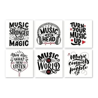 Imagem de Kit 6 Placas Decorativas Frases Música Rock 20x20 cm Mdf