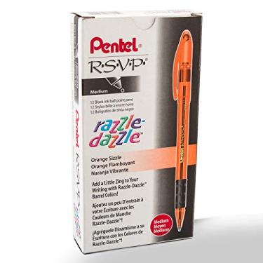 Imagem de Pentel Caneta esferográfica R.S.V.P. Razzle-Dazzle, linha média, barril laranja, tinta preta, caixa com 12 (BK91RDF-A)