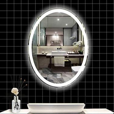 Imagem de Espelho Oval, Espelho De Banheiro LED Iluminado Com Botão De Toque, Luz De Fundo, Penteadeira,Luz Branca 6000-6500k,600x800mm,Striking44