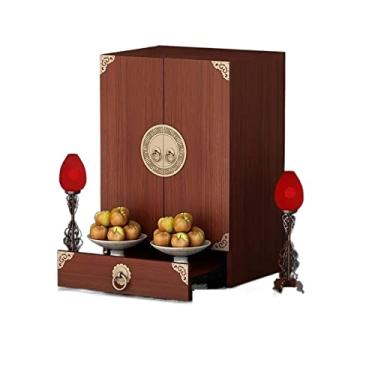 Imagem de Gabinete de nicho de altar budista chinês, deus da riqueza, Avalokitesvara Bodhisattva Armário de Buda com plataforma de oferta, montado na parede, mesa de meditação para casa pequena Guan Gong deus da riqueza