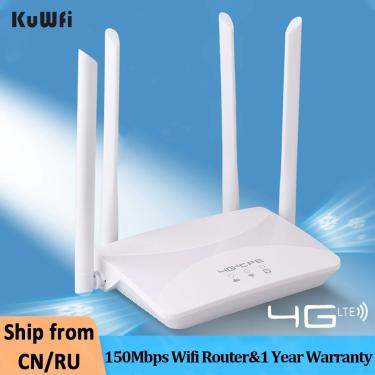 Imagem de KuWFi-Roteador Wi-Fi com Slot Para Cartão Sim  Home Hotspot  RJ45 WAN LAN Modem  Router Sem Fio CPE