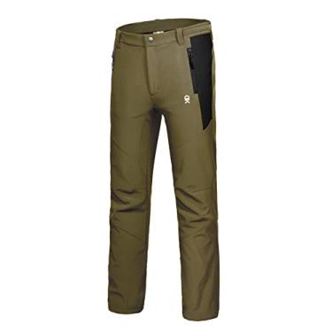 Imagem de Little Donkey Andy Calça masculina forrada de lã com isolamento softshell para caminhadas, esqui, neve, repelente de água, verde-oliva tamanho GG