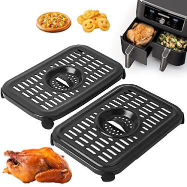 Imagem de Air Fryer Grill Pan for Ninja Air Fryers, 2 Packs Replacement Air Fryer Crisper Plate Grill Plate Tray Accessories with Rubber Bumpers for Ninja Foodi DZ201 DZ100 and other Air Fryer, Dishwasher Safe