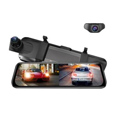 Imagem de XRC TECH Espelho retrovisor da câmera do traço do carro da tela de toque de 10 polegadas com câmera traseira do DVR do carro de GPS WDR Visão noturna Display de tela dividida, gravação de emergência