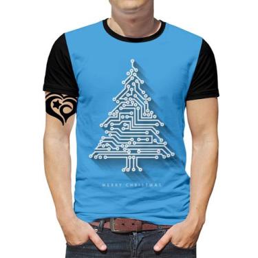 Imagem de Camiseta De Natal Masculina Merry Christmas Blusa Azul Claro - Alemark