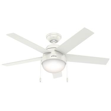 Imagem de Ventilador de teto interno Hunter Anslee com luz LED e controle de corrente de puxar, 116,8 cm, branco