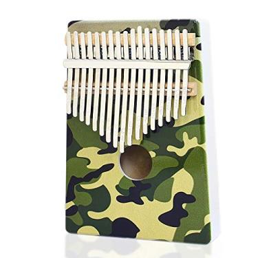 Imagem de Piano de polegar de 17 teclas com instruções de estudo e martelo de afinação, piano de dedo portátil Mbira Sanza para crianças adultos iniciantes marimbas presente musical camuflagem militar