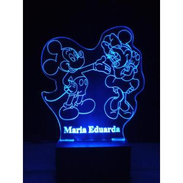 Imagem de Luminária Decorativa Infantil Abajur Led Mickey Minie Gravada C/ Nome