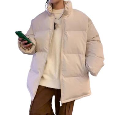 Imagem de Aoleaky Streetwear Casaco Parkas Retrô de Inverno Masculino Cor Sólida Casaco Quente Casaco Coreano Acolchoado, Caqui, GG