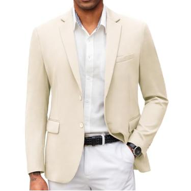 Imagem de COOFANDY Blazer masculino casual slim fit jaqueta esportiva de malha leve jaqueta blazer de dois botões, Bege, P