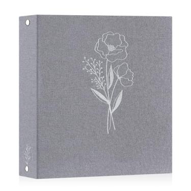 Imagem de Lanpn Álbum de fotos para scrapbook de 21,6 x 28 cm, capa de linho, sem ácido, carga superior, 3 anéis, fichário, livro de fotos, 21,5 x 28 cm, com 30 capas de plástico, 60 páginas (cinza)
