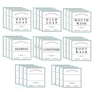 Imagem de Amzlabel Etiquetas impermeáveis para garrafas de chuveiro, xampu e condicionador de sabonete para as mãos, etiqueta de dispensador de enxaguante bucal para banheiro, etiquetas autoadesivas de PVC